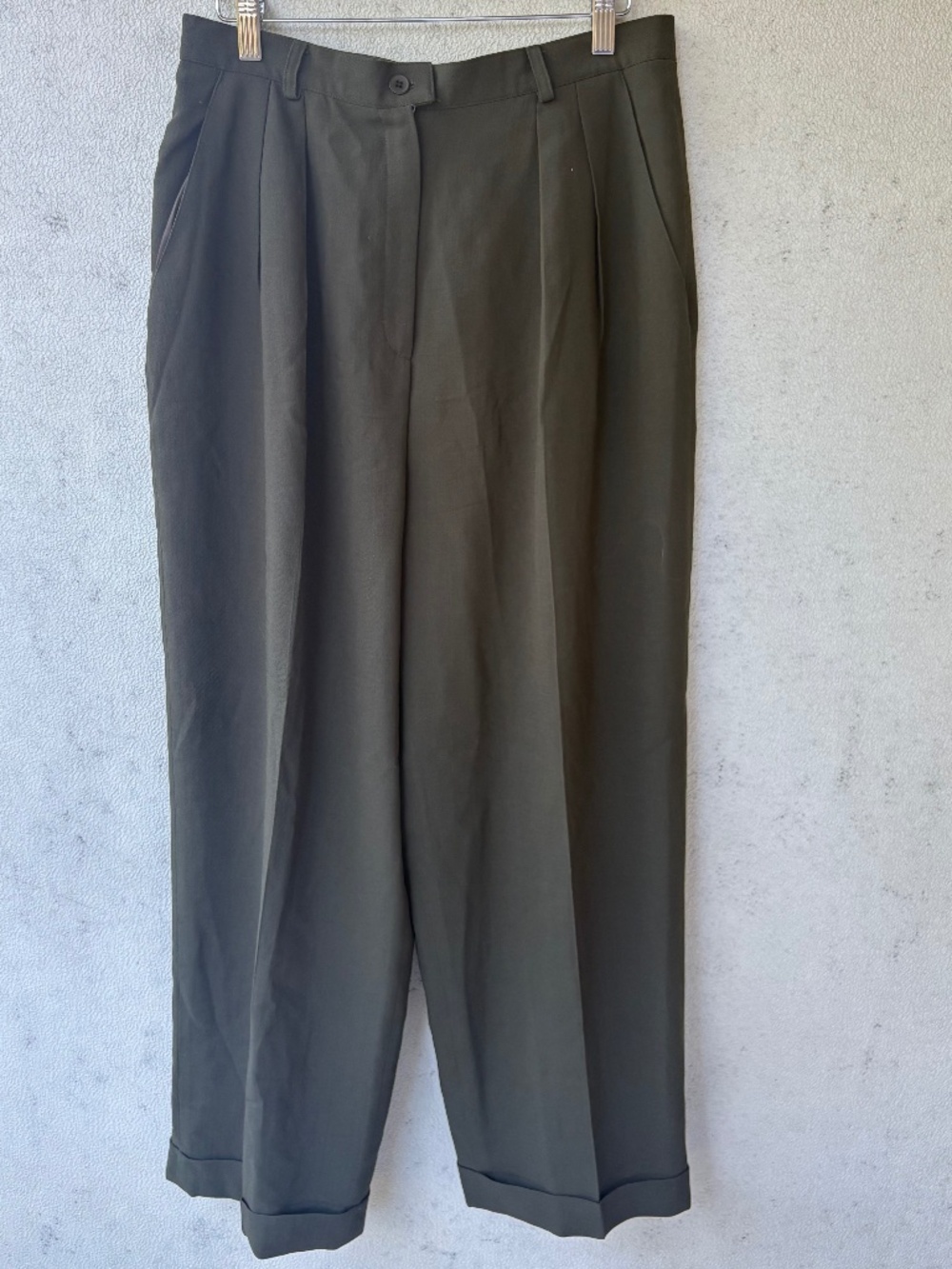 Jones New York Vintage Olive Wool High Rise Pleated Trousers 12